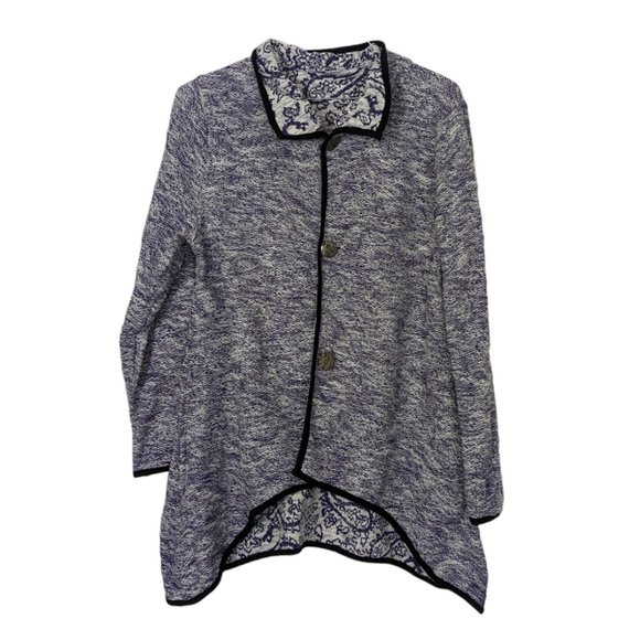 Women's NWT I-Reversibles button up sweater, purple & white, size S - Picture 2 of 4